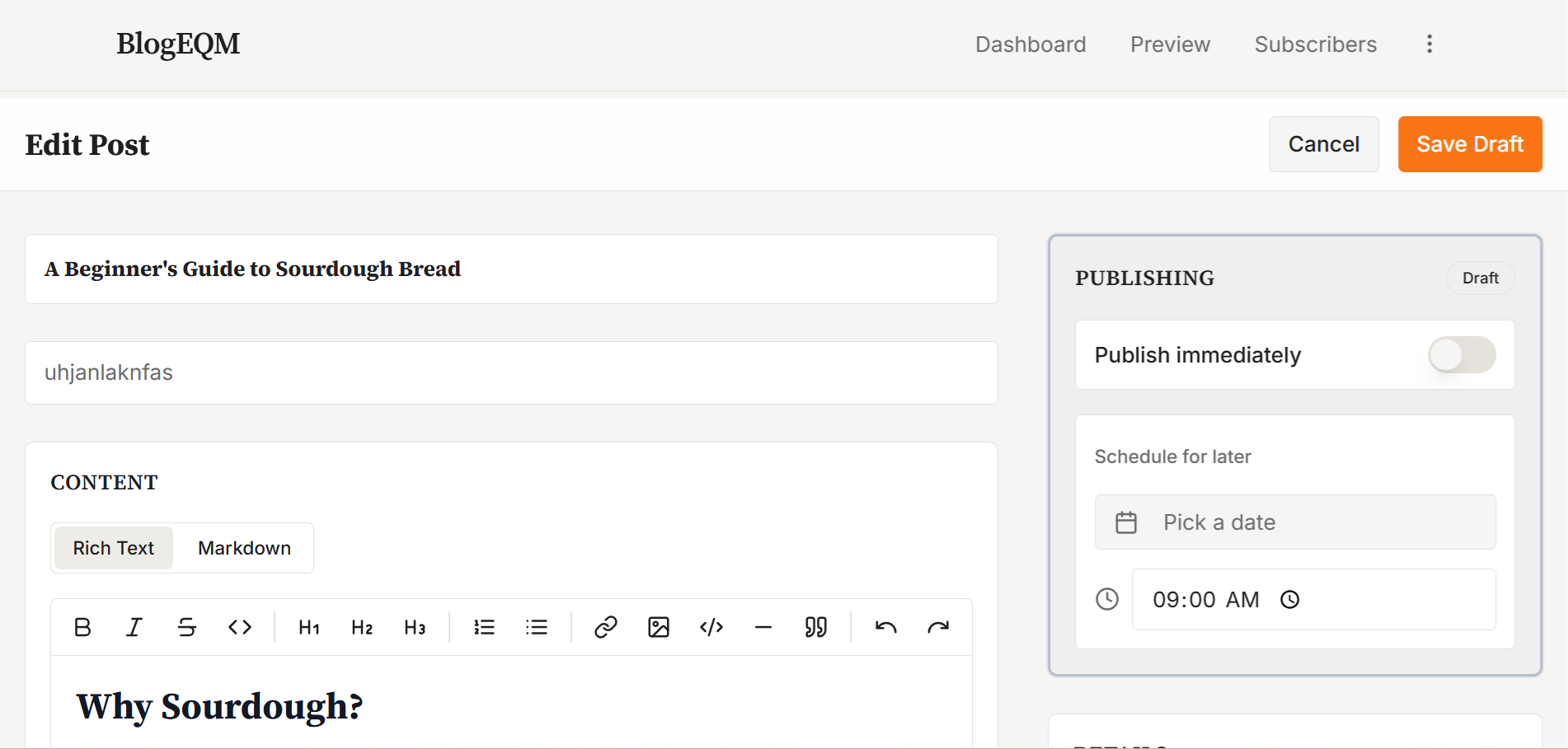 Use the Publishing panel in the editor sidebar to choose a future date and time for your post.