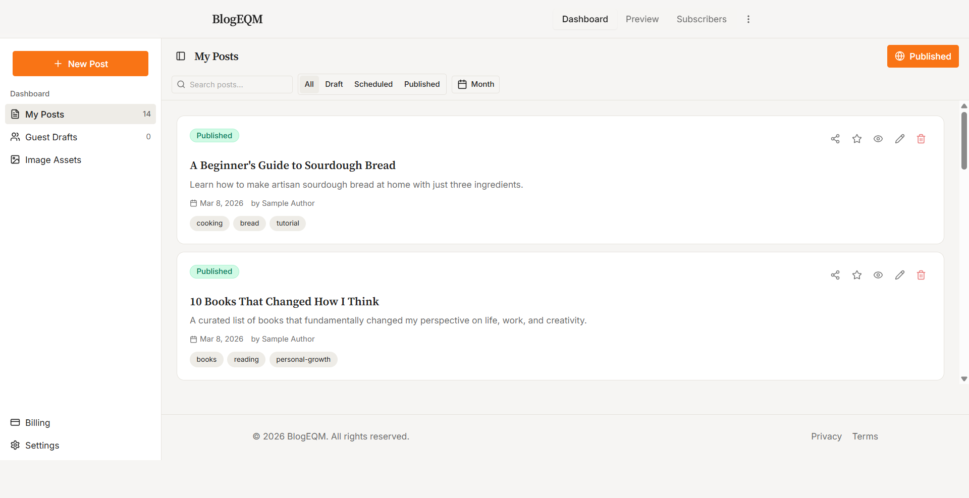 Use pagination controls to move between pages of posts.